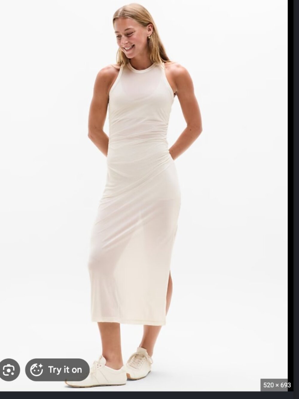 Athleta Sheer Mesh Tank Dress Bone Medium T NWT